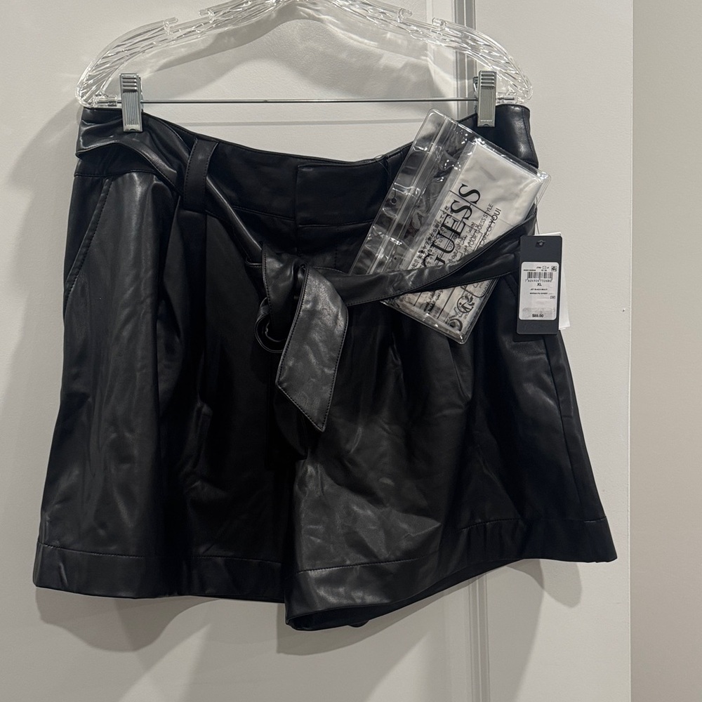 Guess Faux Leather Paperbag Shorts XL NWT Black High Waist - Picture 2 of 5